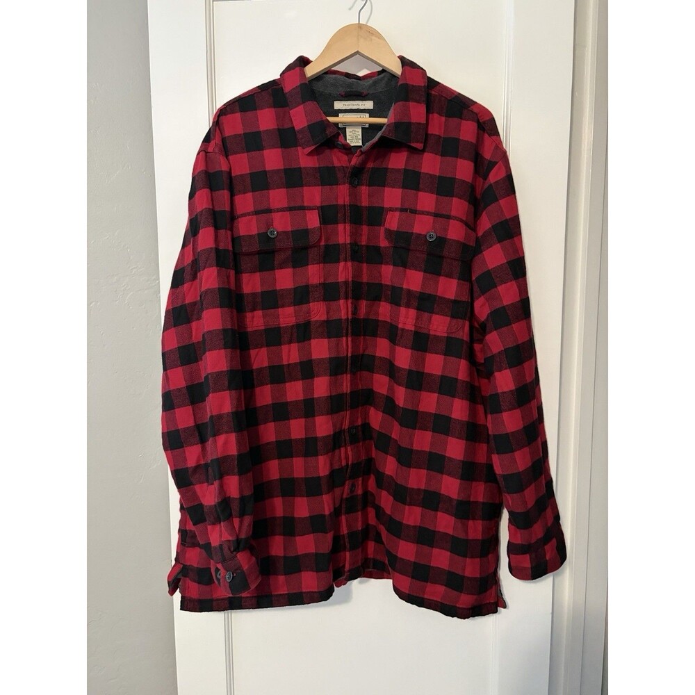 L.L.Bean Fleece Lined Flannel Shirt Jacket Men XXL Red Black Buffalo Plaid NWT